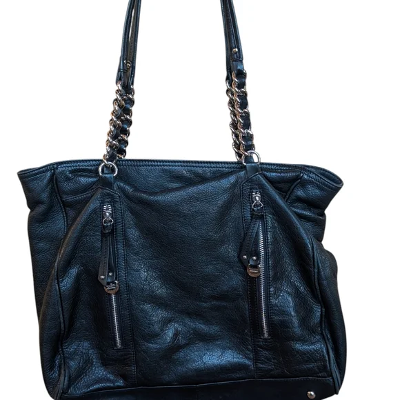 Vintage B Makowsky Black Leather Tote Bag - Picture 4 of 12